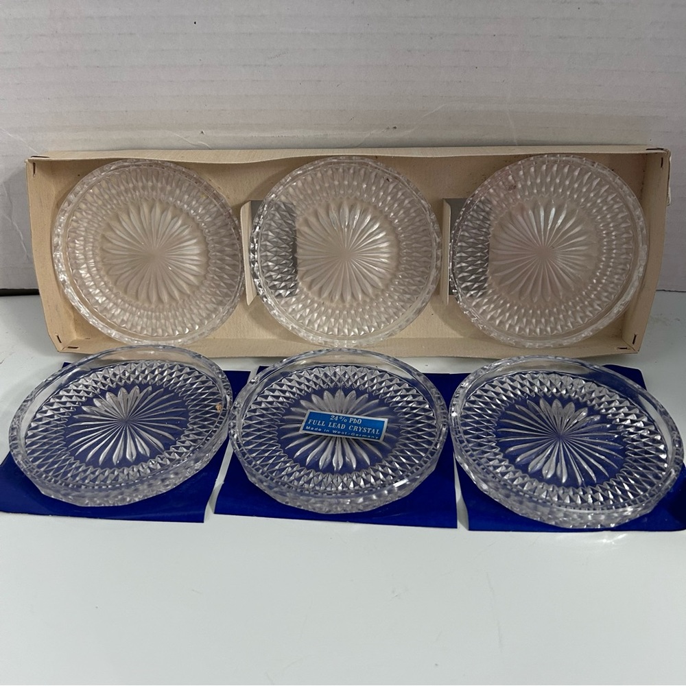 Vintage 6-pc SUNBURST crystal coasters